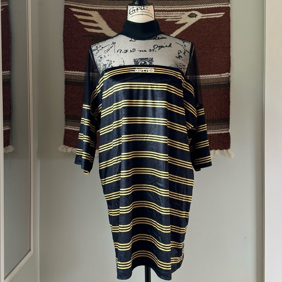The Ragged Priest Velour Stripe GUTTED Mesh Panel T-Shirt Dress - Picture 4 of 12